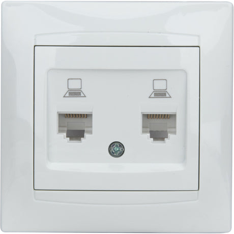 Double prise RJ45 encastrée Zyna - Blanc - Zenitech