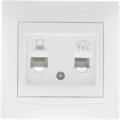 Prise RJ11 + RJ45 encastrées Zyna - Blanc - Zenitech