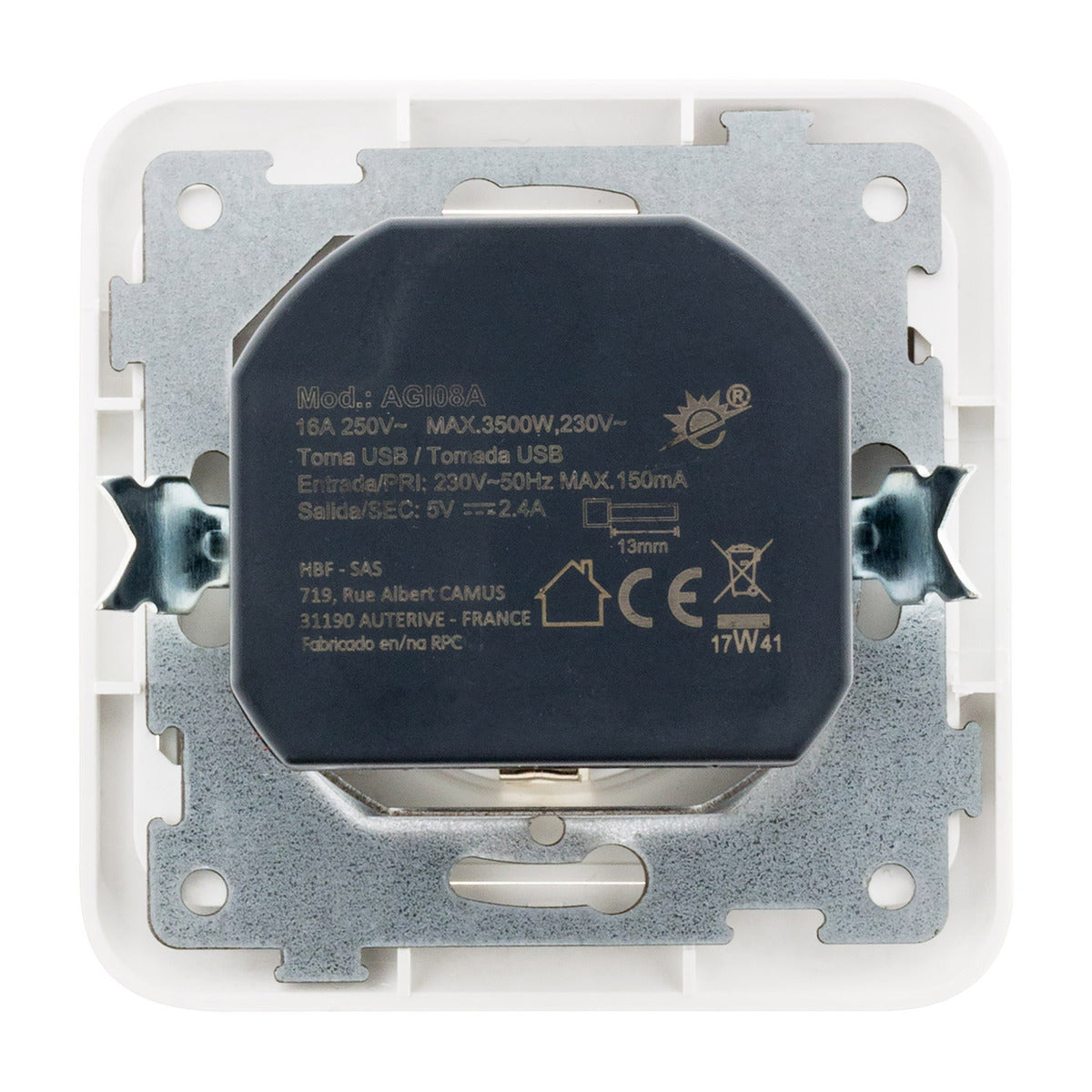 Prise encastrée Schuko 16A + USB A - Antaria - Zenitech
