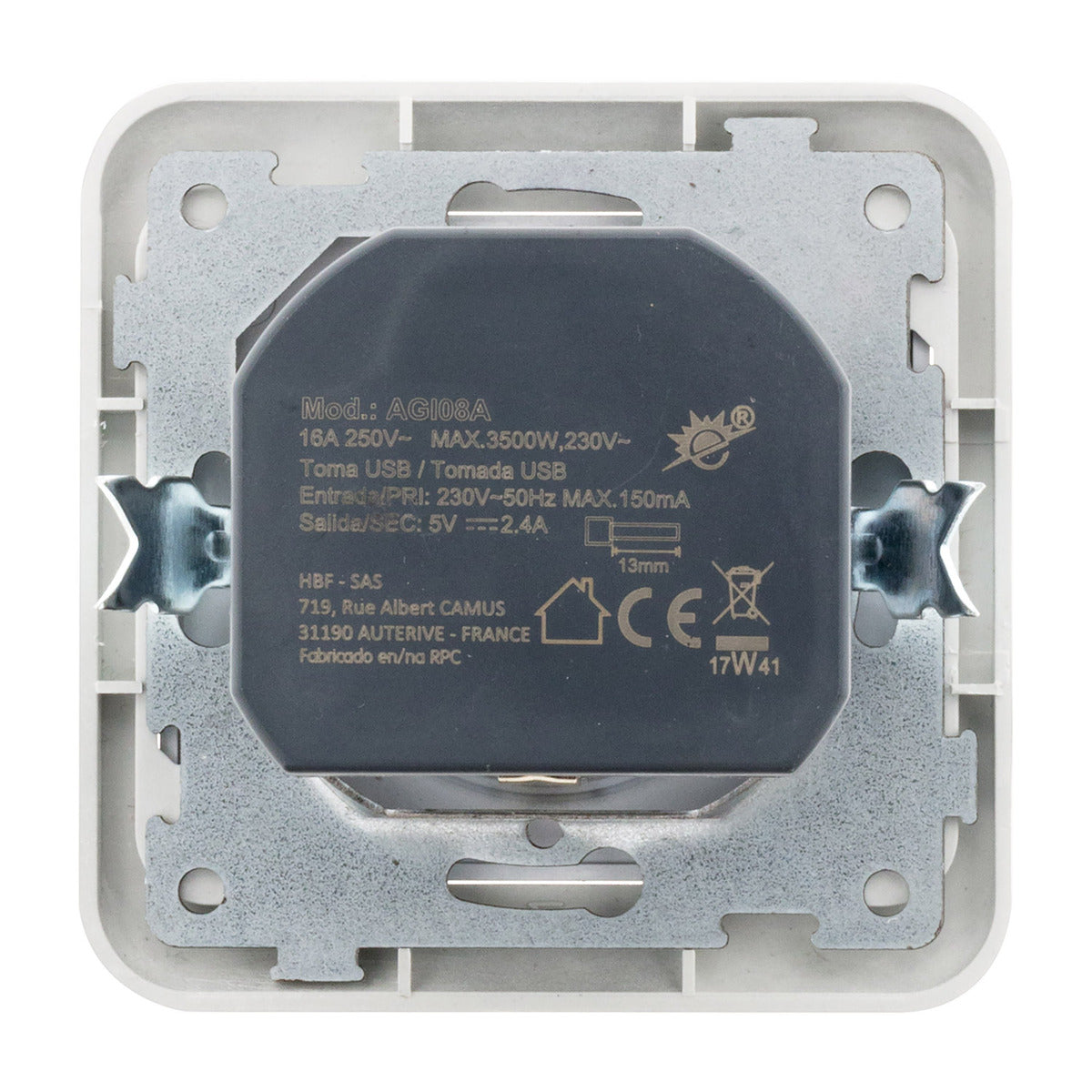 Prise encastrée Schuko 16A + USB A - Antaria - Zenitech