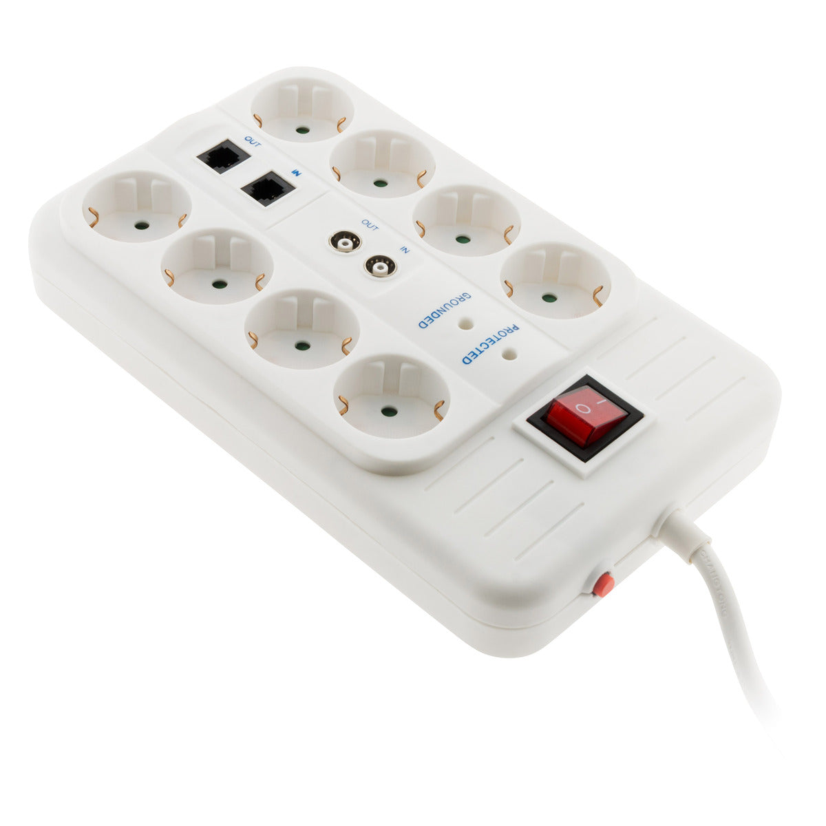Multiprise 8 prises Schuko FILTRE+TV+ADSL+FAX - Blanc - Zenitech