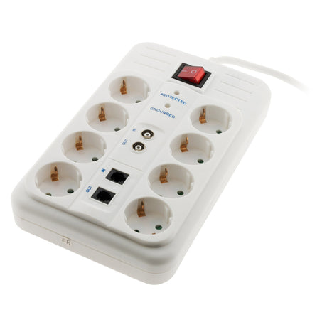 Multiprise 8 prises Schuko FILTRE+TV+ADSL+FAX - Blanc - Zenitech