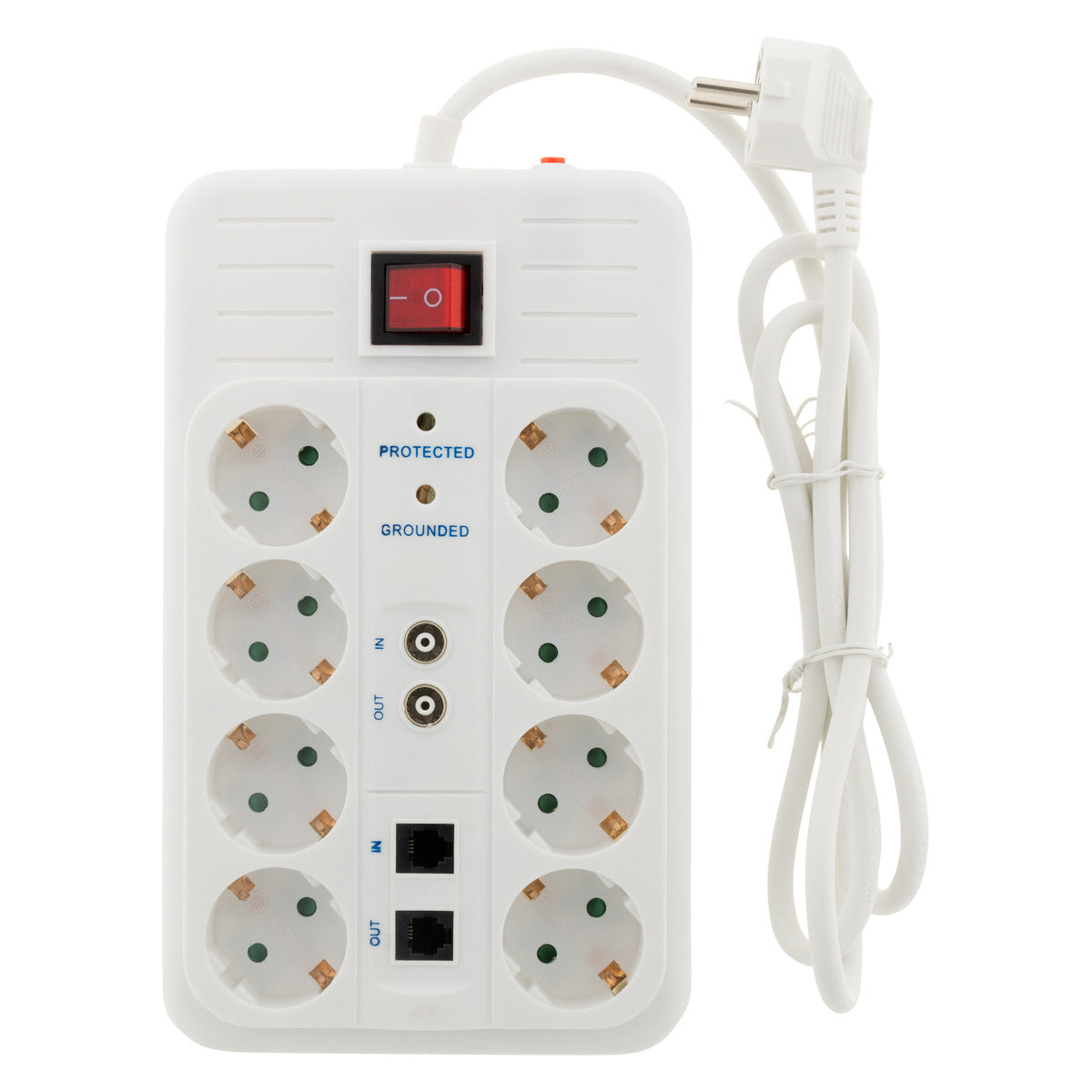 Multiprise 8 prises Schuko FILTRE+TV+ADSL+FAX - Blanc - Zenitech