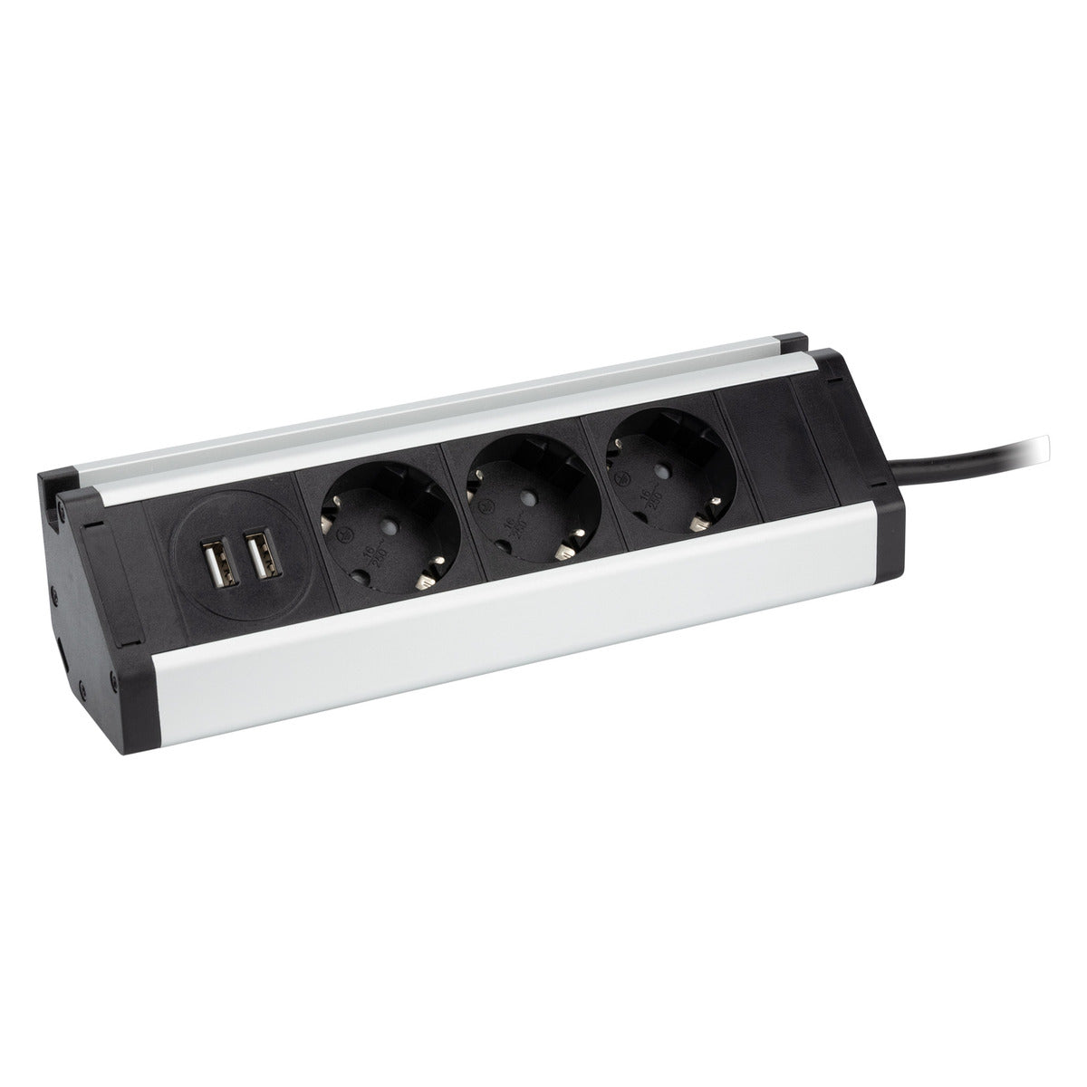 Multiprise support smartphone 3 prises Schuko + 2 USB A - Argent/Noir - Zenitech
