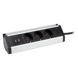 Multiprise support smartphone 3 prises Schuko + 2 USB A - Argent/Noir - Zenitech