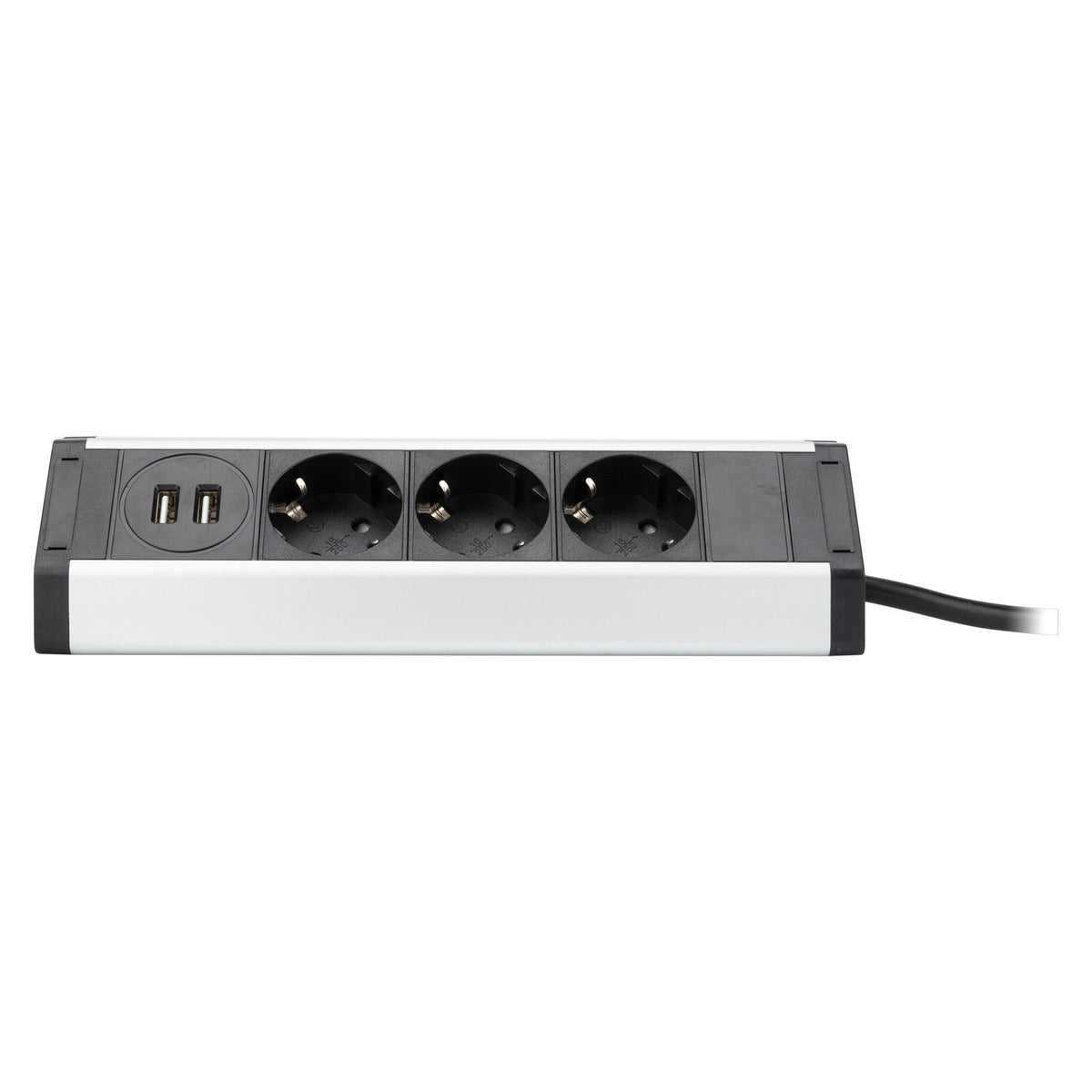 Multiprise support smartphone 3 prises Schuko + 2 USB A - Argent/Noir - Zenitech
