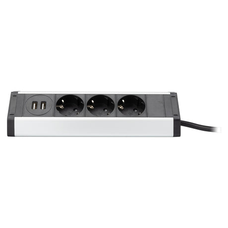 Multiprise support smartphone 3 prises Schuko + 2 USB A - Argent/Noir - Zenitech