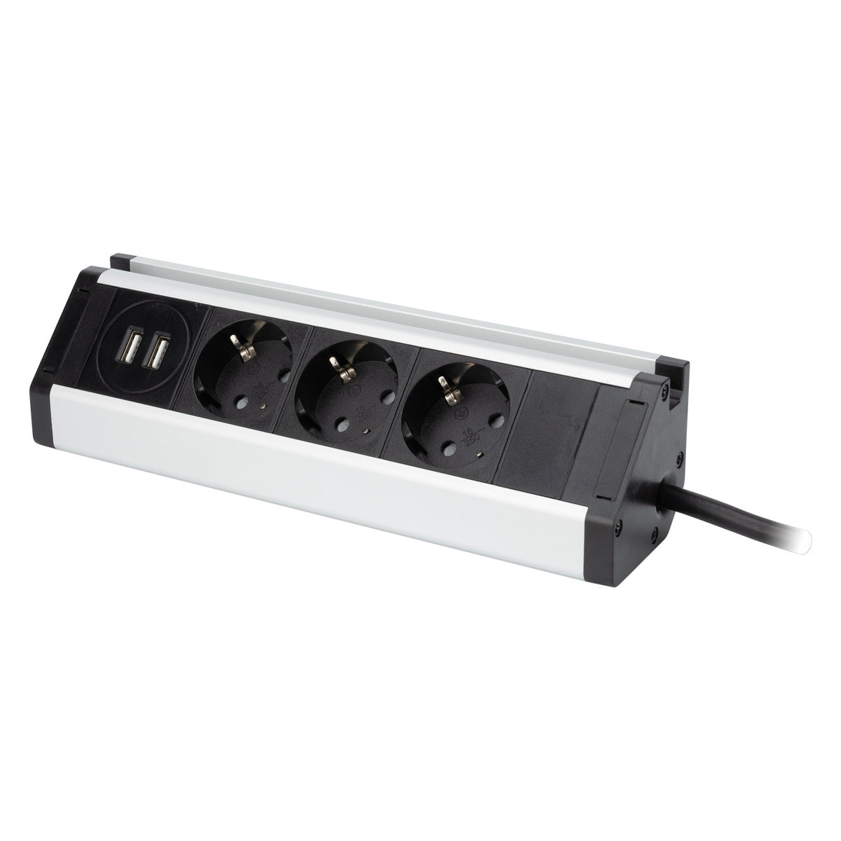 Multiprise support smartphone 3 prises Schuko + 2 USB A - Argent/Noir - Zenitech