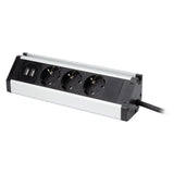 Multiprise support smartphone 3 prises Schuko + 2 USB A - Argent/Noir - Zenitech