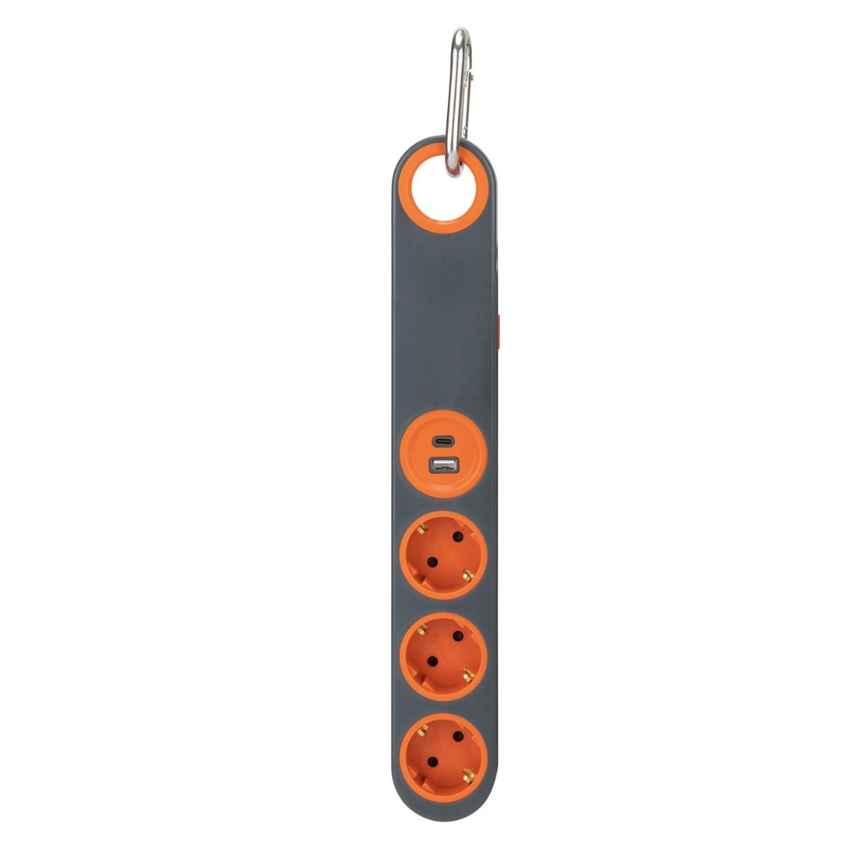 Multiprise 3 prises Schuko + crochets + lumière + 2 USB A+C - Gris/Orange - Klipo - Zenitech