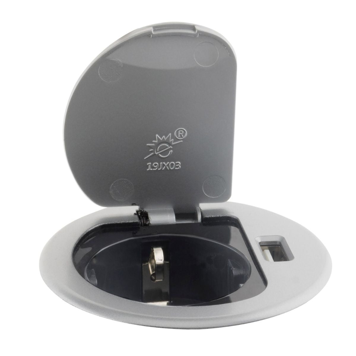 Prise encastrable Schuko + USB Ø60mm - Gris - Otio