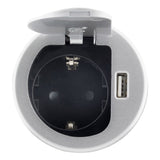 Prise encastrable Schuko + USB Ø60mm - Gris - Otio