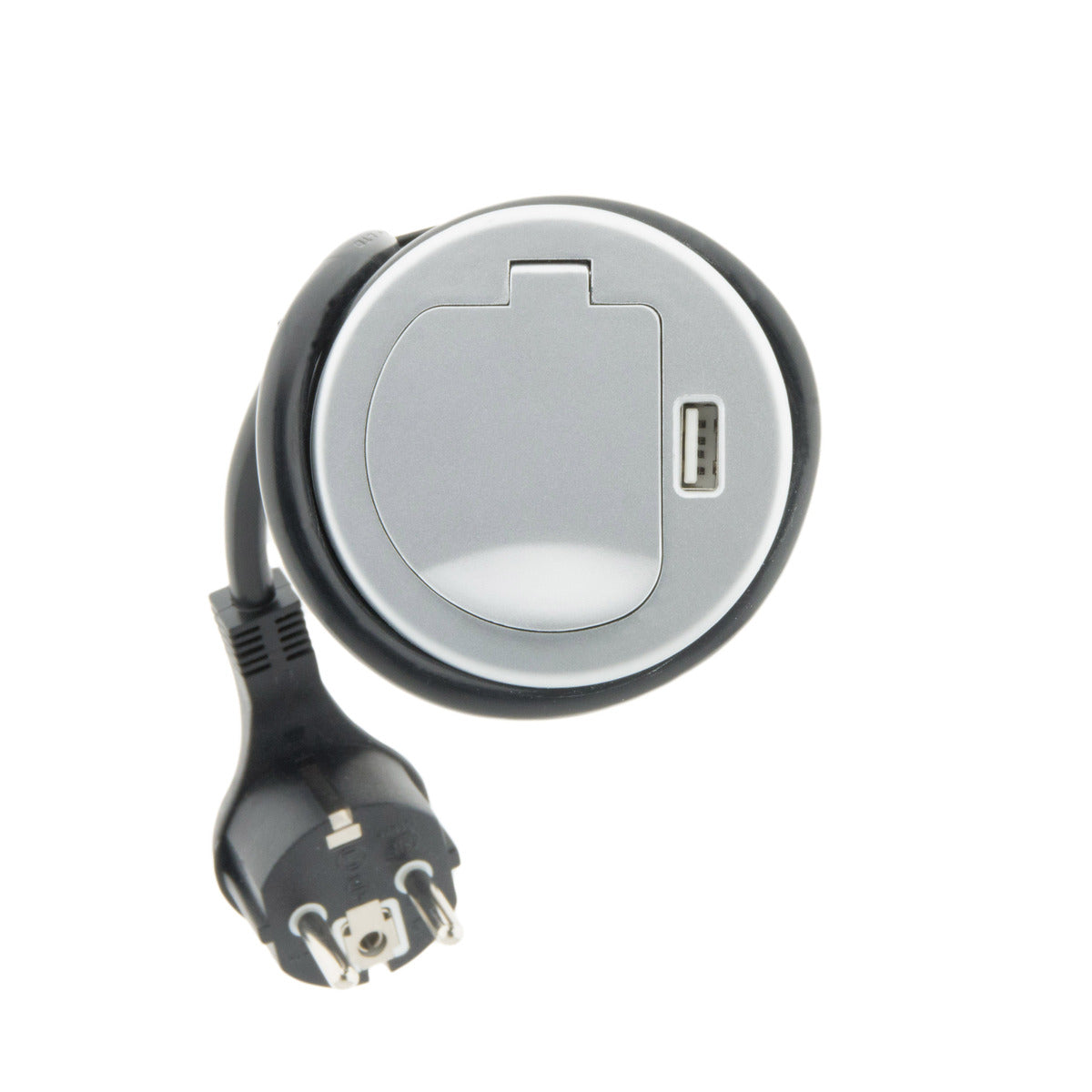 Prise encastrable Schuko + USB Ø60mm - Gris - Otio