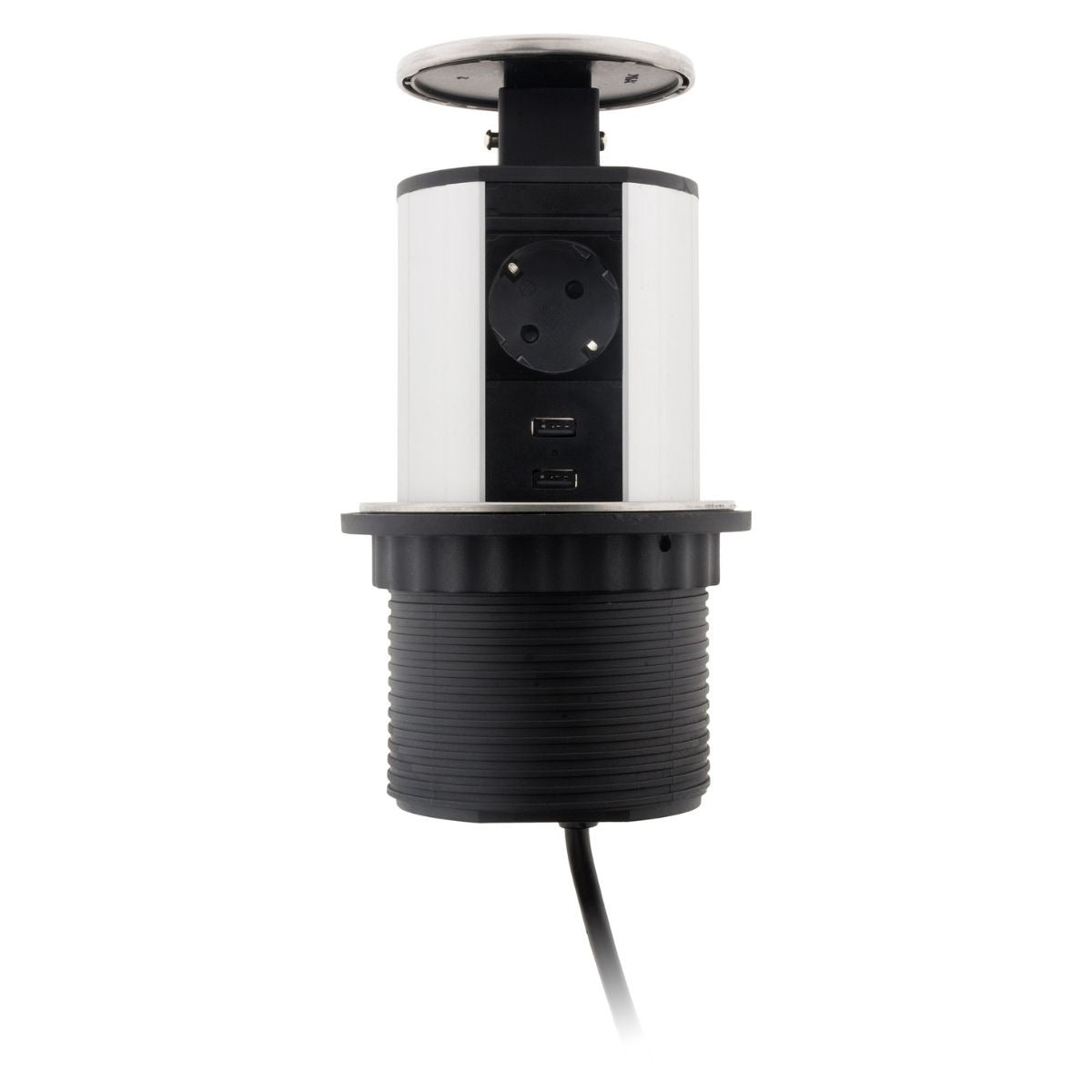 Multiprise encastrable Schuko 3 prises + 2 USB Ø100m - Blanc/Noir - Otio