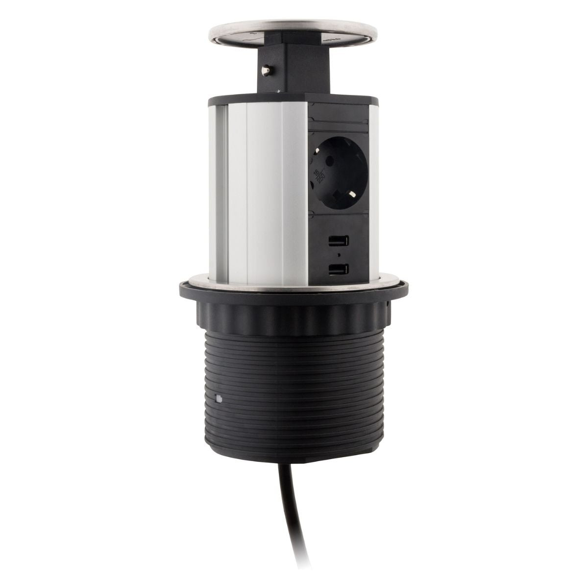 Multiprise encastrable Schuko 3 prises + 2 USB Ø100m - Blanc/Noir - Otio