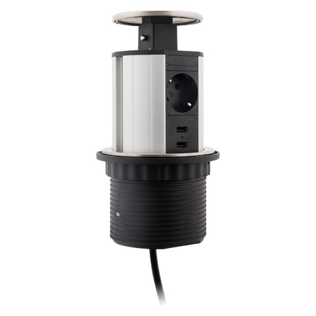 Multiprise encastrable Schuko 3 prises + 2 USB Ø100m - Blanc/Noir - Otio