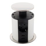 Multiprise encastrable Schuko 3 prises + 2 USB Ø100m - Blanc/Noir - Otio