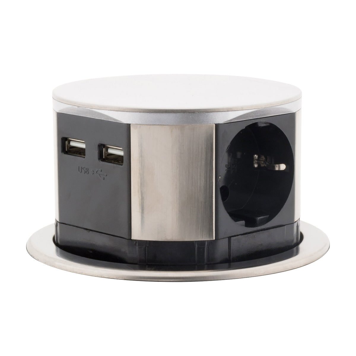 Multiprise encastrable Schuko 3 prises + 2 USB-A - Blanc/Noir - Otio