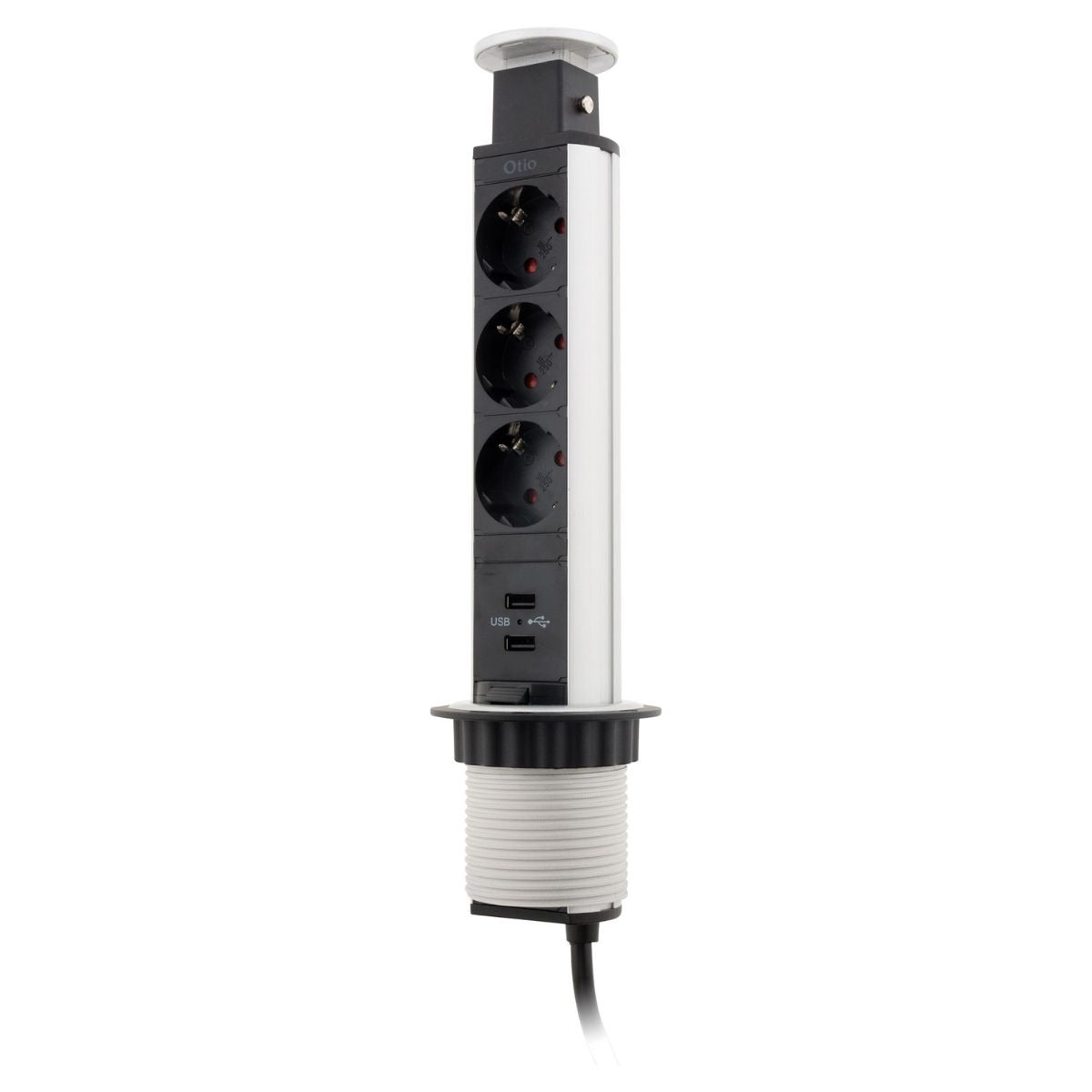 Multiprise encastrable Schuko 3x16A + 2 ports USB A - Blanc/Noir - Otio