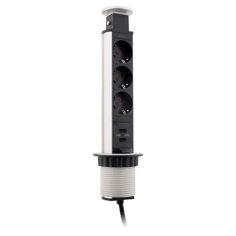 Multiprise encastrable Schuko 3x16A + 2 ports USB A - Blanc/Noir - Otio