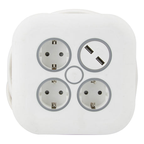 Enrouleur domestique 3 prises Schuko + 2 USB 2,4A 7m - Blanc - Zenitech