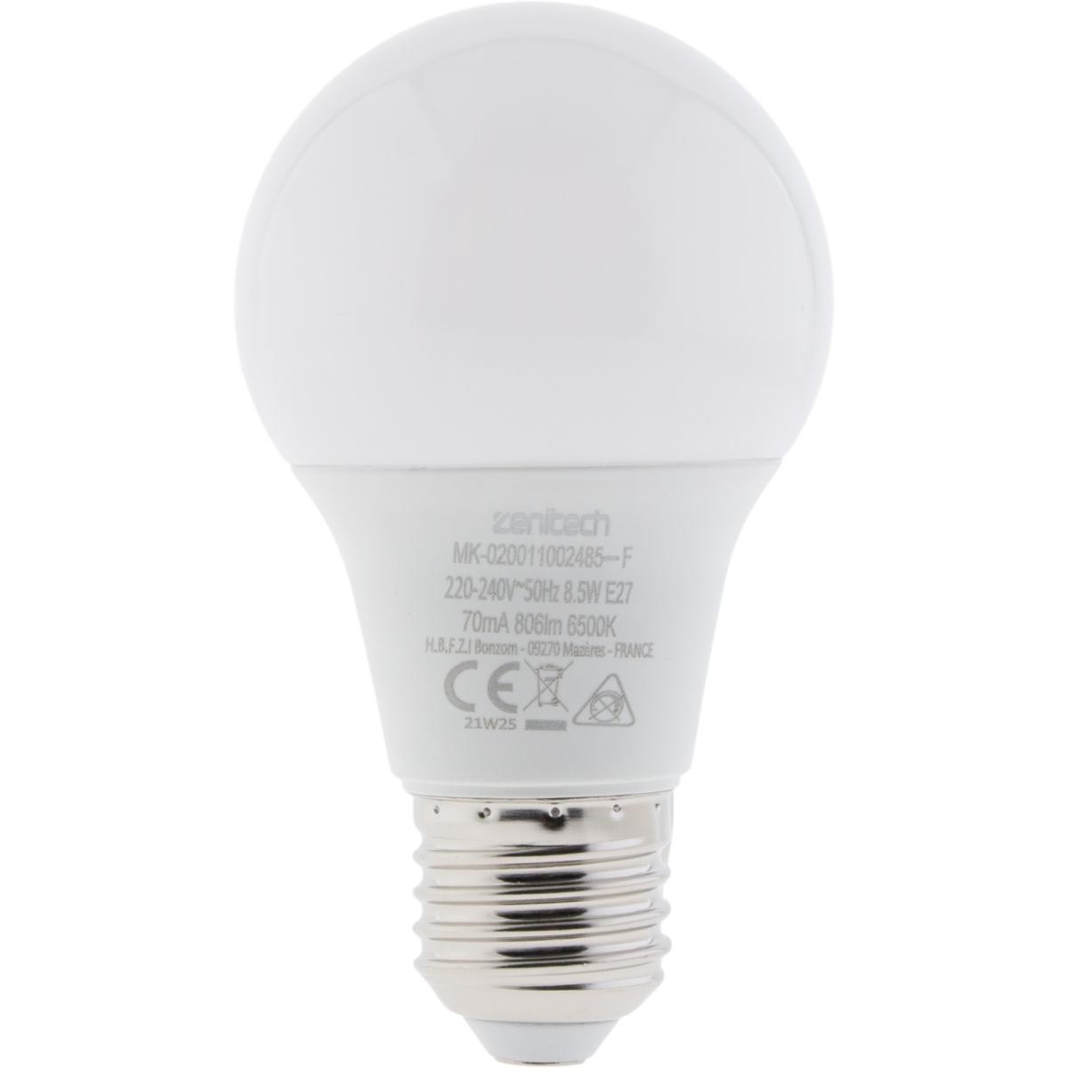 Ampoule LED A60 6500K 806lm E27 8.5W - Zenitech