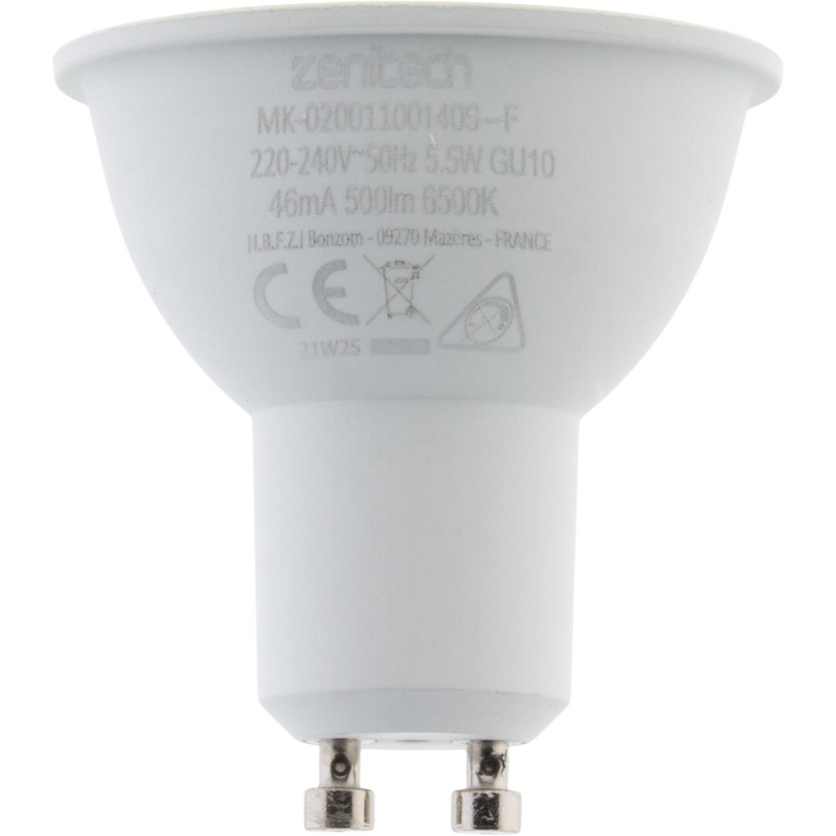 Ampoule dichroïque 50mm 6500K 500lm GU10 5.5W - Zenitech