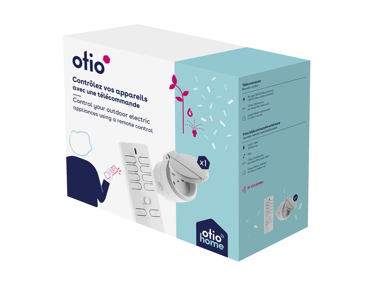 Prise d'extérieur IP44 + télécommande 16 canaux - Otio
