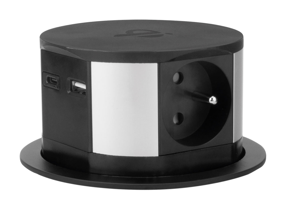 Bloc multiprise encastrable 3 prises 16A + 2xUSB et chargeur induction - Noir - Otio