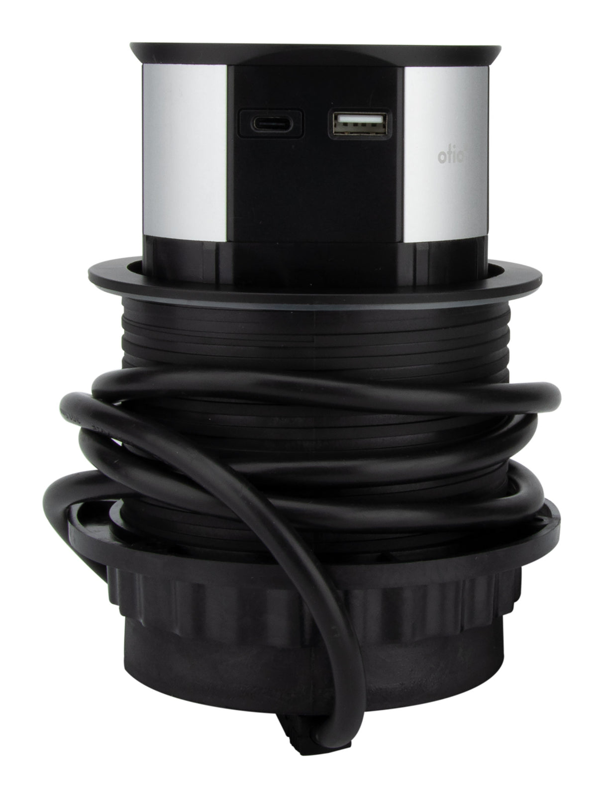Bloc multiprise encastrable 3 prises 16A + 2xUSB et chargeur induction - Noir - Otio
