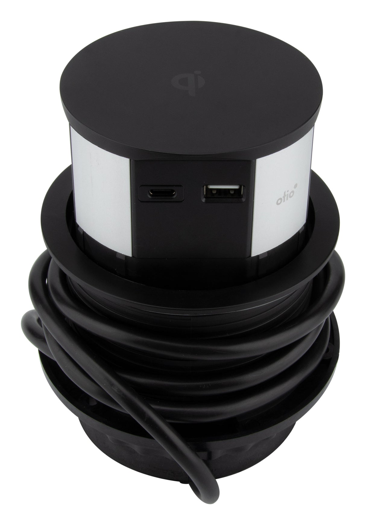 Bloc multiprise encastrable 3 prises 16A + 2xUSB et chargeur induction - Noir - Otio