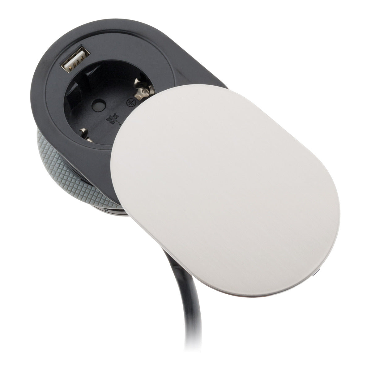 Prise encastrable Schuko + USB A avec couvercle à glissière - Noir - Otio