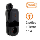 Bloc multiprise nomade 4 prises dont 2 USB - Noir - Mundo - Zenitech
