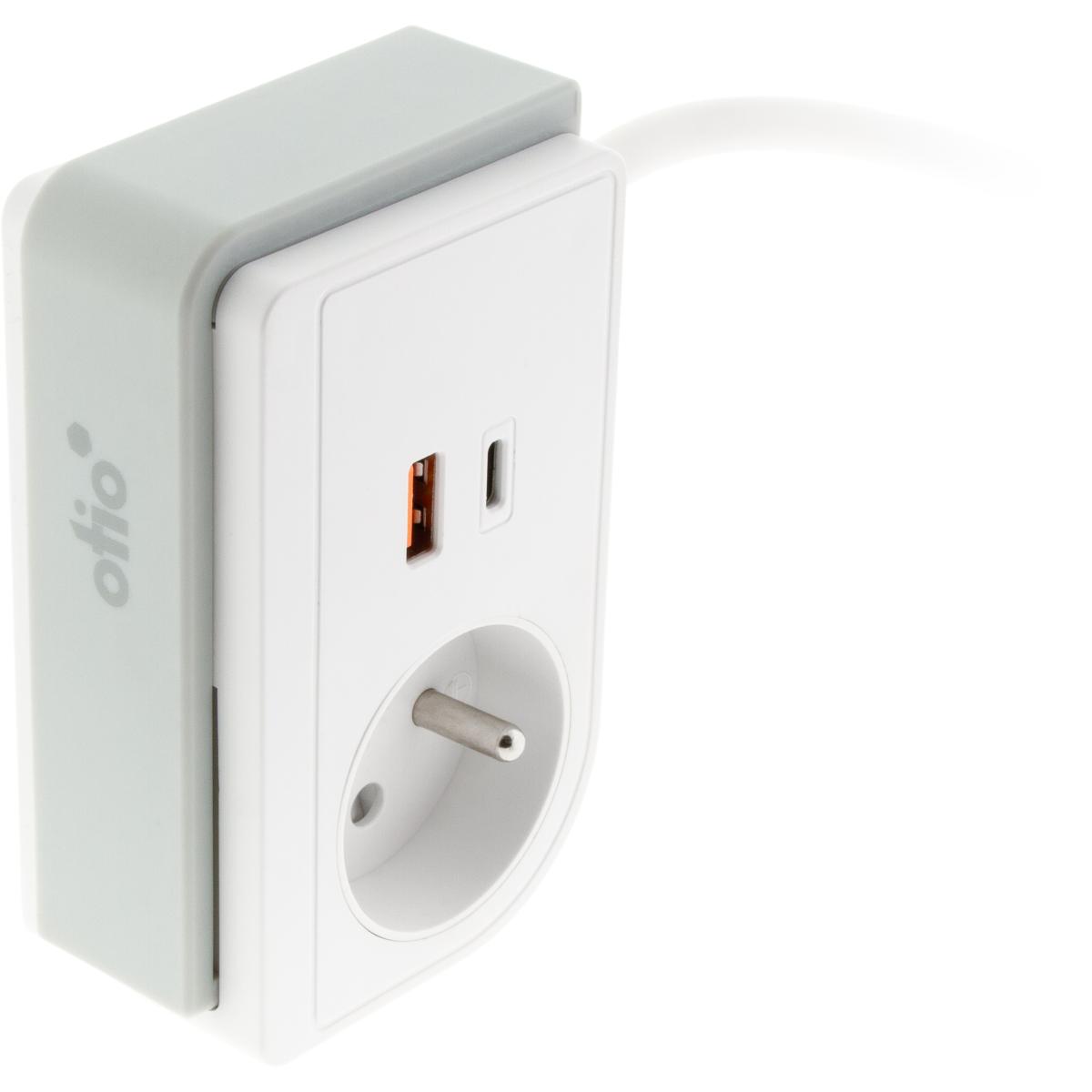 Bloc multiprise Gekko XS clipsable 2 USB A+C 20W 1.5m blanc - Otio