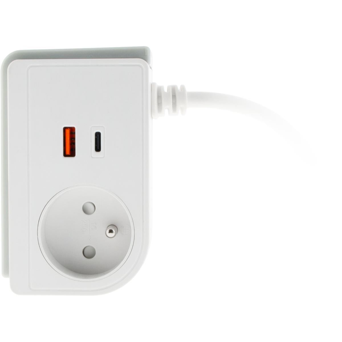 Bloc multiprise Gekko XS clipsable 2 USB A+C 20W 1.5m blanc - Otio