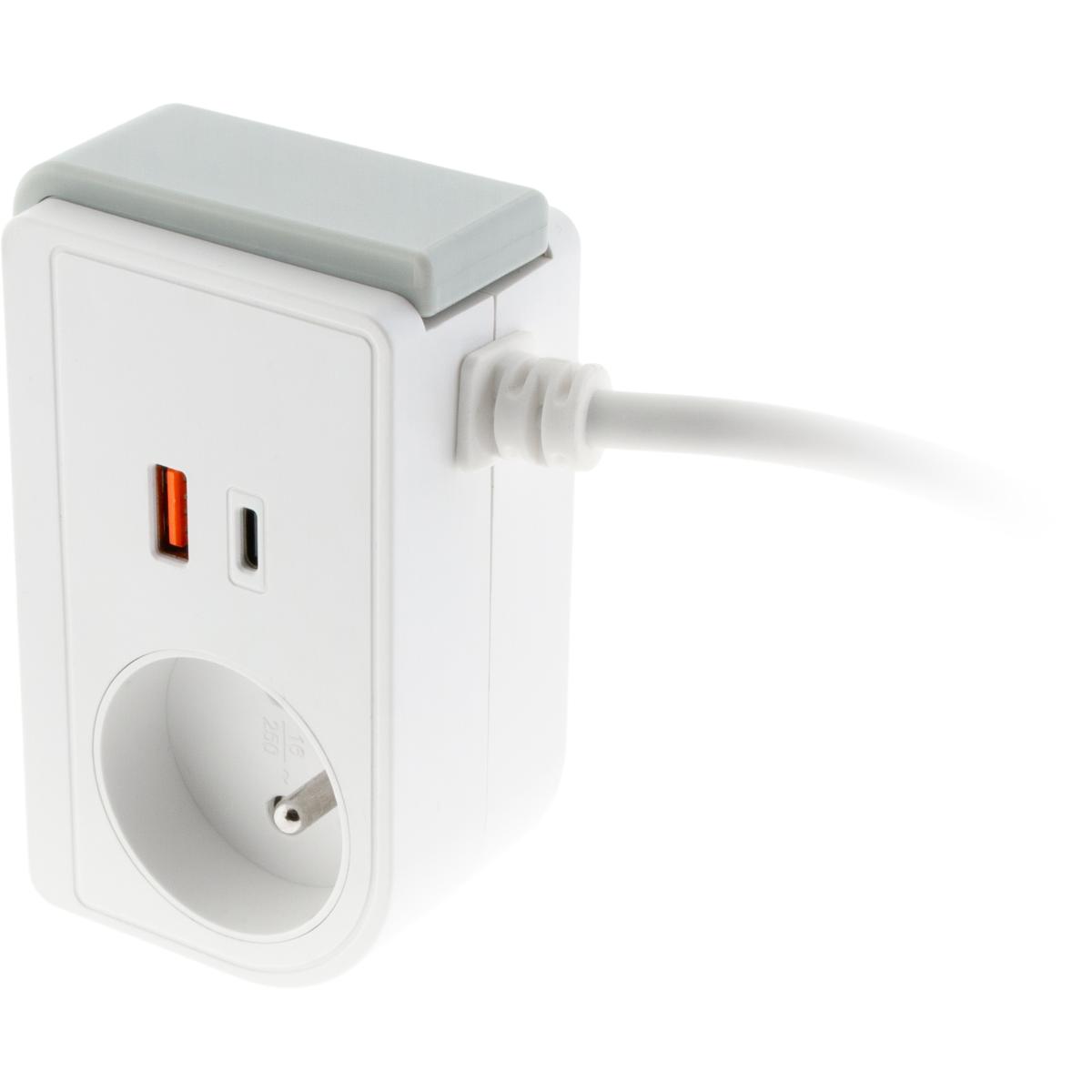 Bloc multiprise Gekko XS clipsable 2 USB A+C 20W 1.5m blanc - Otio