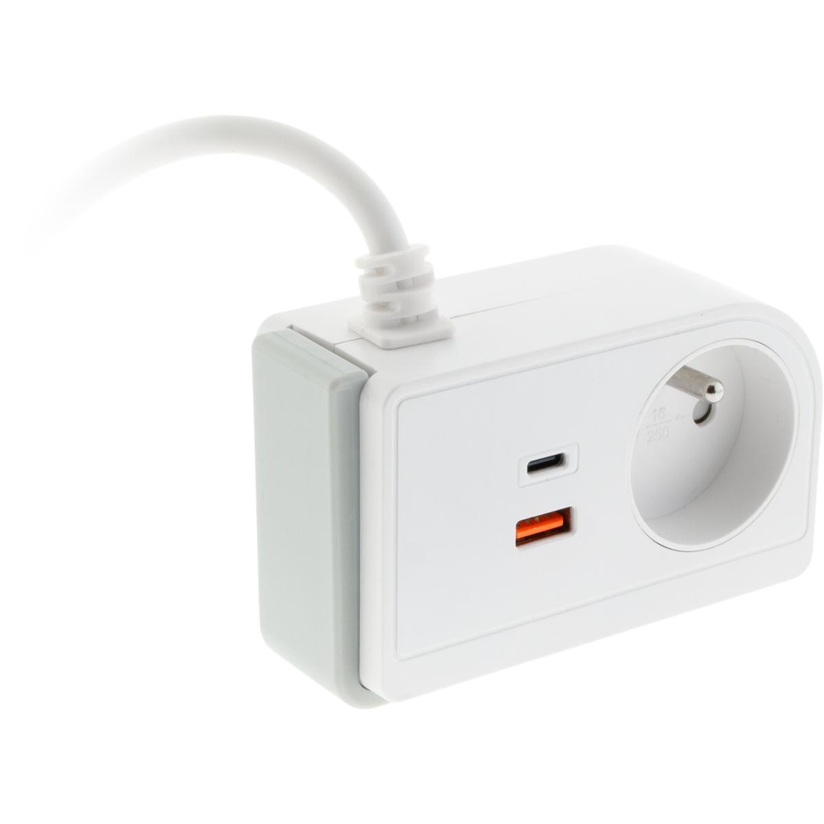 Bloc multiprise Gekko XS clipsable 2 USB A+C 20W 1.5m blanc - Otio