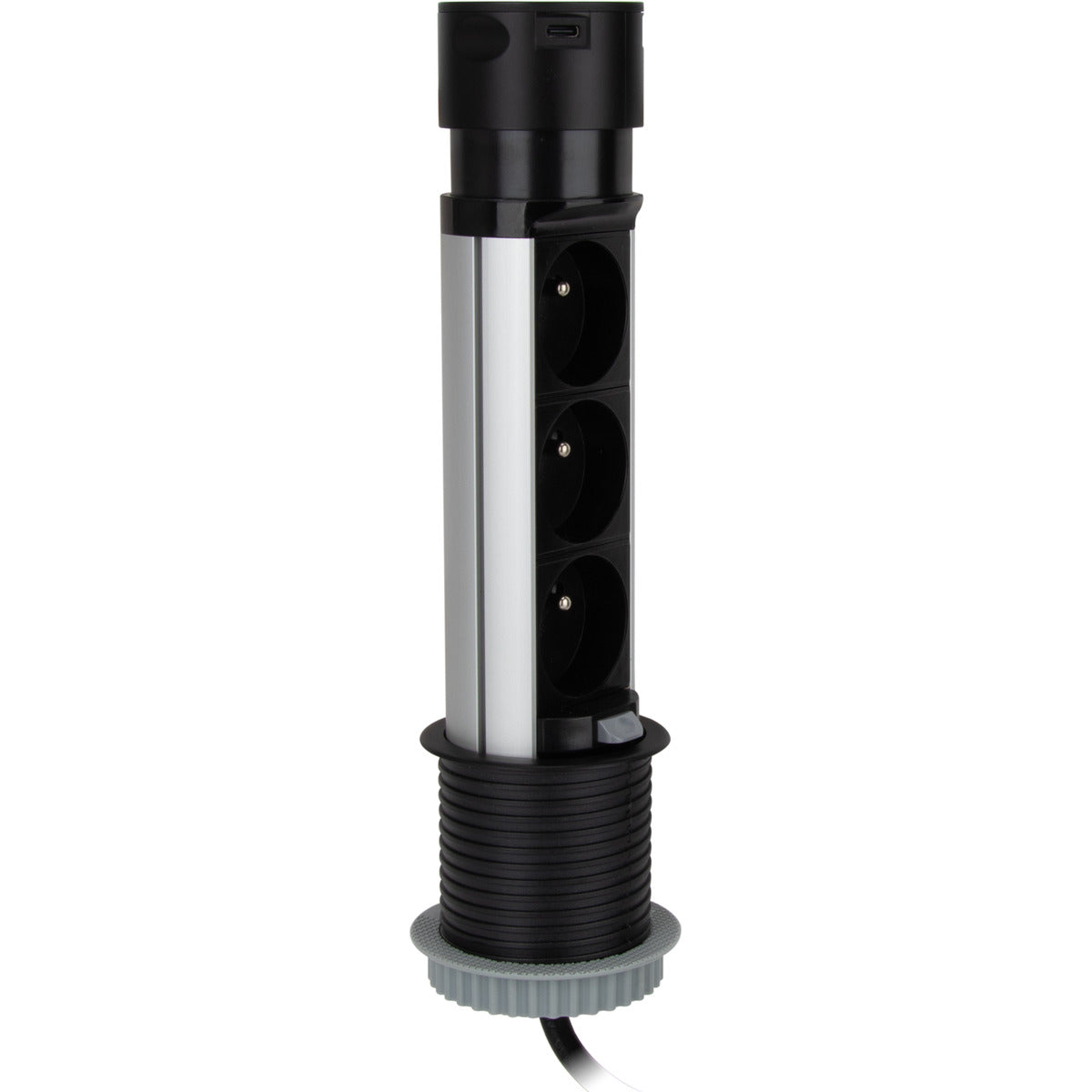 Multiprise escamotable 3x16A + 2 USB - Noir - Otio