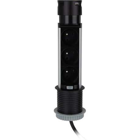 Multiprise escamotable 3x16A + 2 USB - Noir - Otio