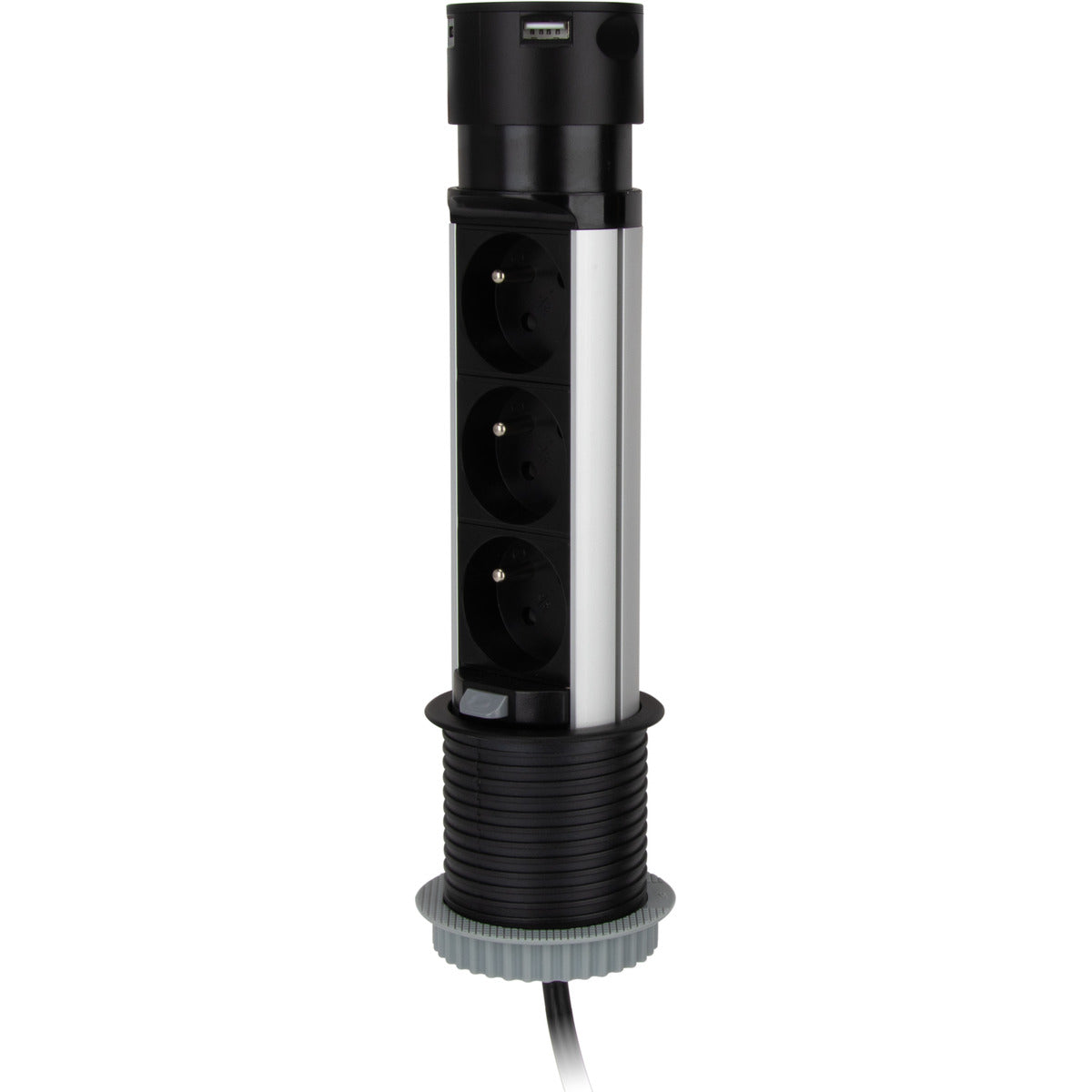 Multiprise escamotable 3x16A + 2 USB - Noir - Otio