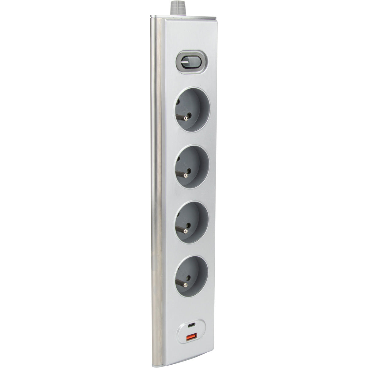 Bloc multiprise d'angle 4x16A + 2 USB A + C 20W + interrupteur - Inox - Otio