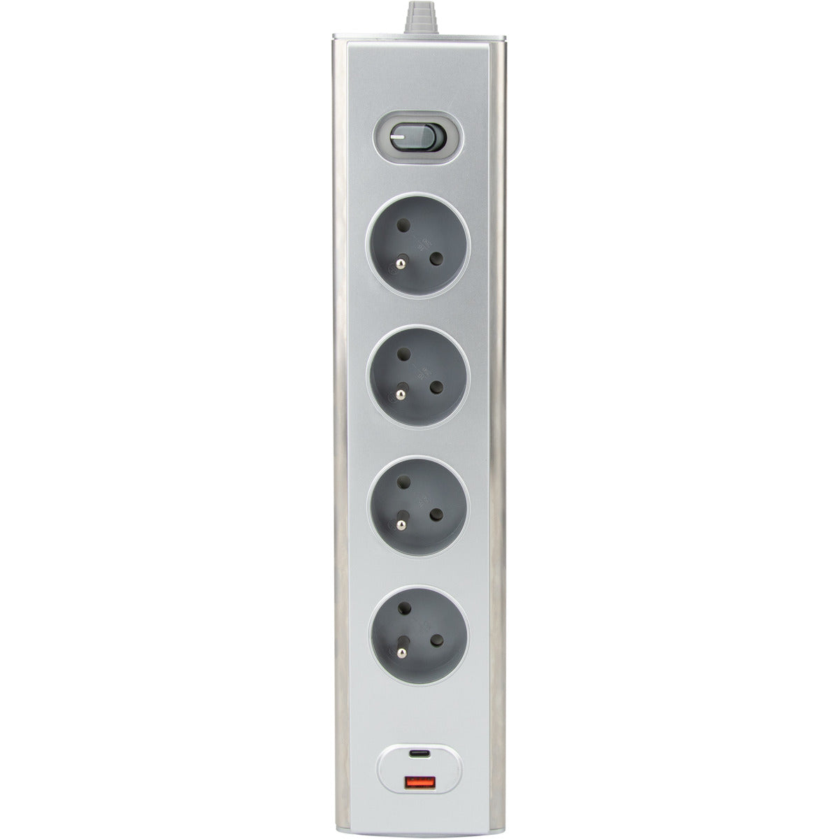 Bloc multiprise d'angle 4x16A + 2 USB A + C 20W + interrupteur - Inox - Otio