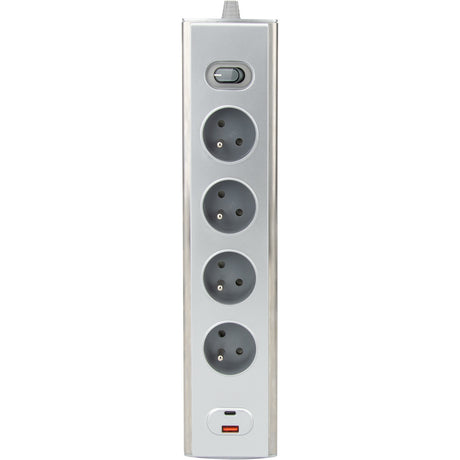 Bloc multiprise d'angle 4x16A + 2 USB A + C 20W + interrupteur - Inox - Otio