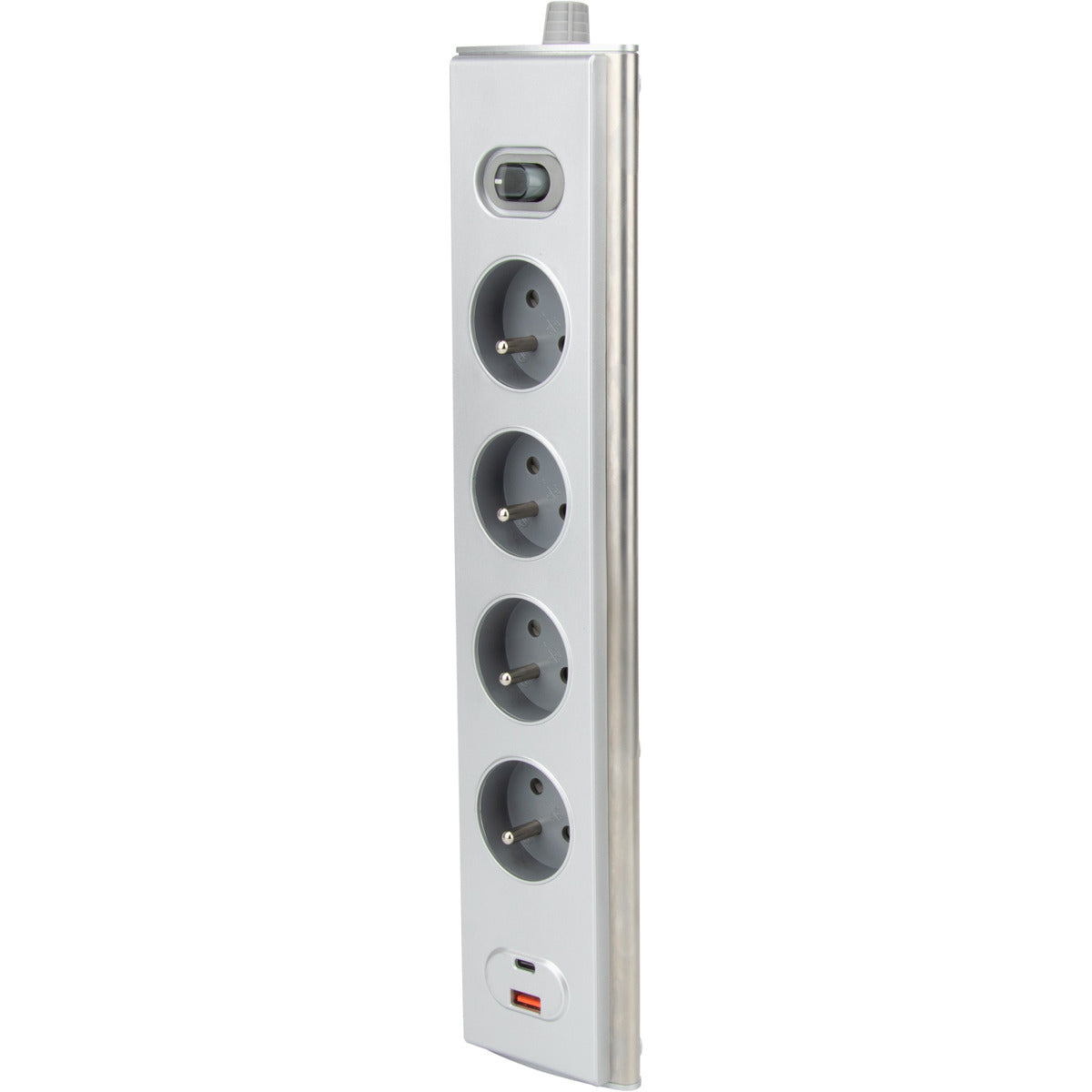 Bloc multiprise d'angle 4x16A + 2 USB A + C 20W + interrupteur - Inox - Otio