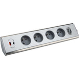 Bloc multiprise d'angle 4x16A + 2 USB A + C 20W + interrupteur - Inox - Otio