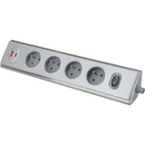 Bloc multiprise d'angle 4x16A + 2 USB A + C 20W + interrupteur - Inox - Otio