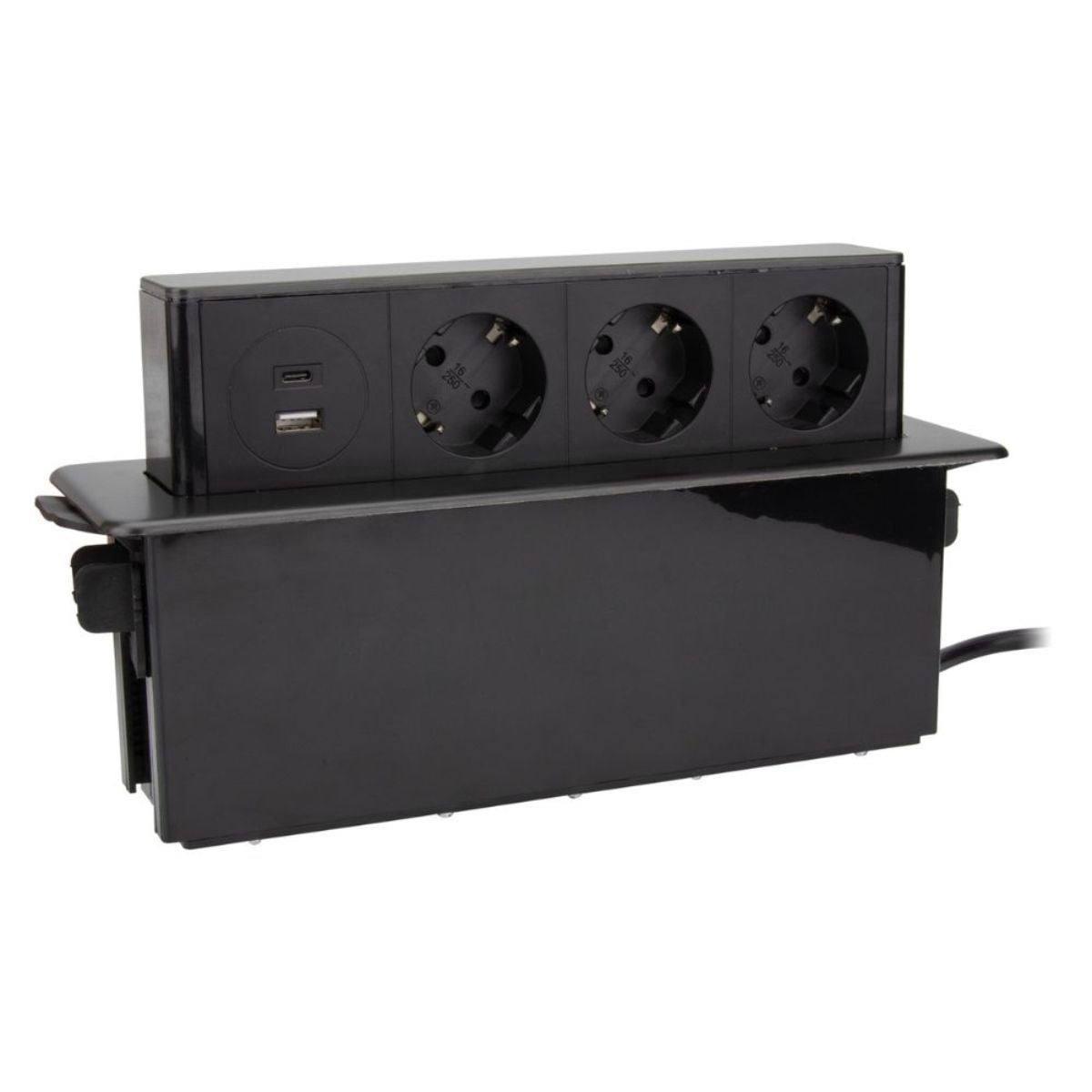 Multiprise rétractable 3 prises Schuko + 2 USB A+C - Noir - Otio