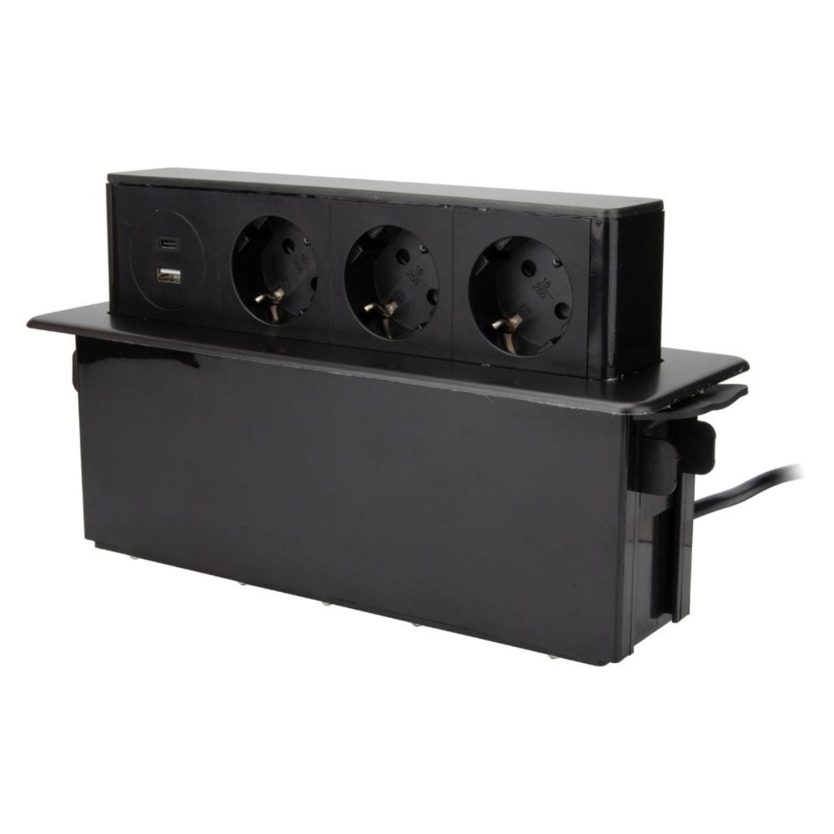 Multiprise rétractable 3 prises Schuko + 2 USB A+C - Noir - Otio