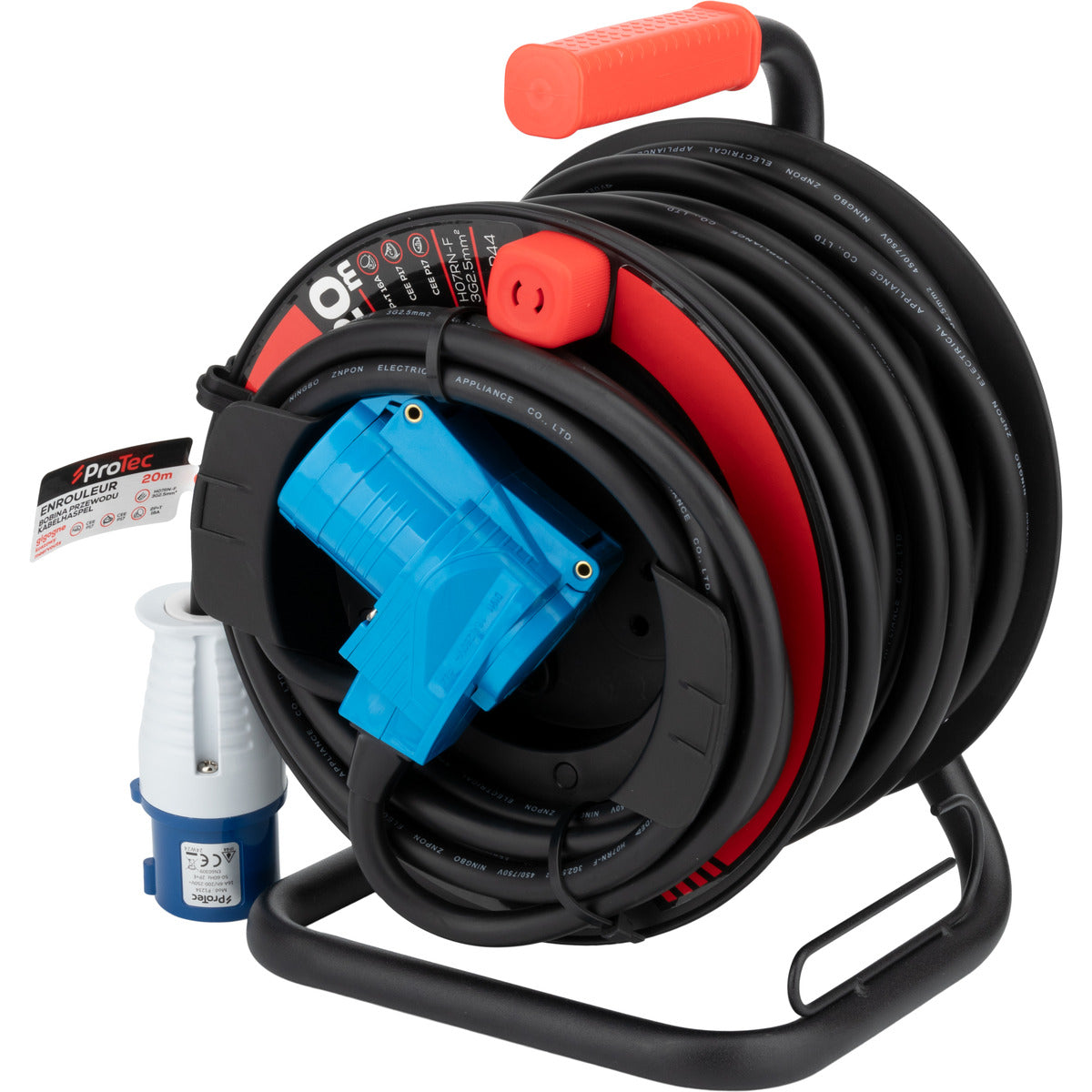 Enrouleur Schuko/CEE P17 20m - Noir/Bleu - Protec