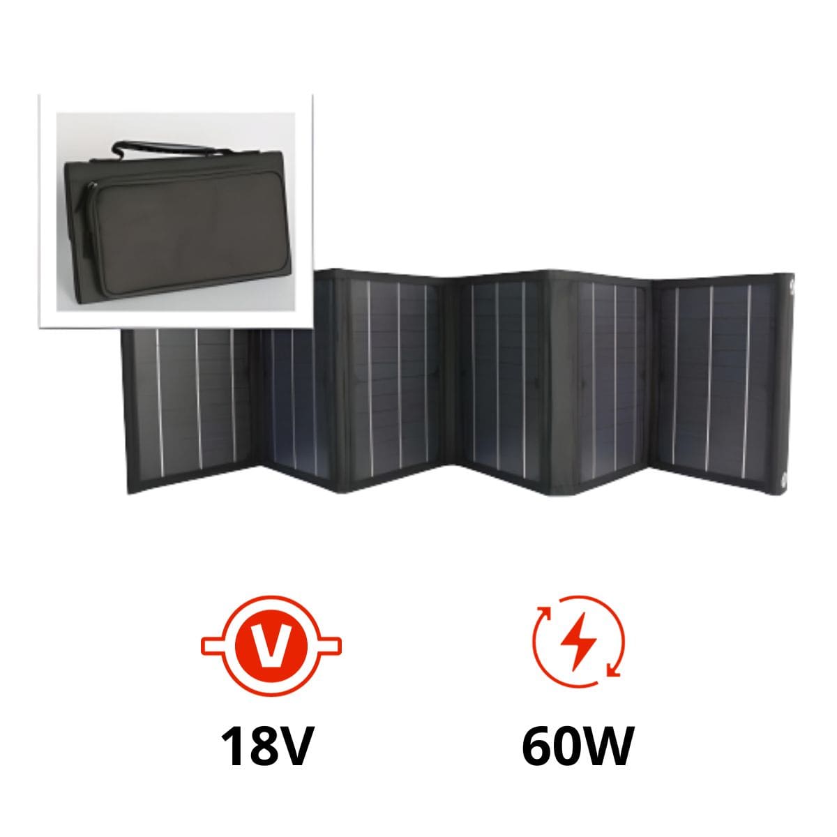 Panneau solaire portatif pliable SolarTec 60 - 60W 18V 3,3A - 6 pans monocristallins - Port USB A/C - Câble DC - Protec